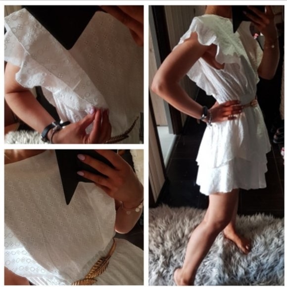 Bohemian White Ruffle Layered Mini Dress Minimalist - Picture 6 of 6